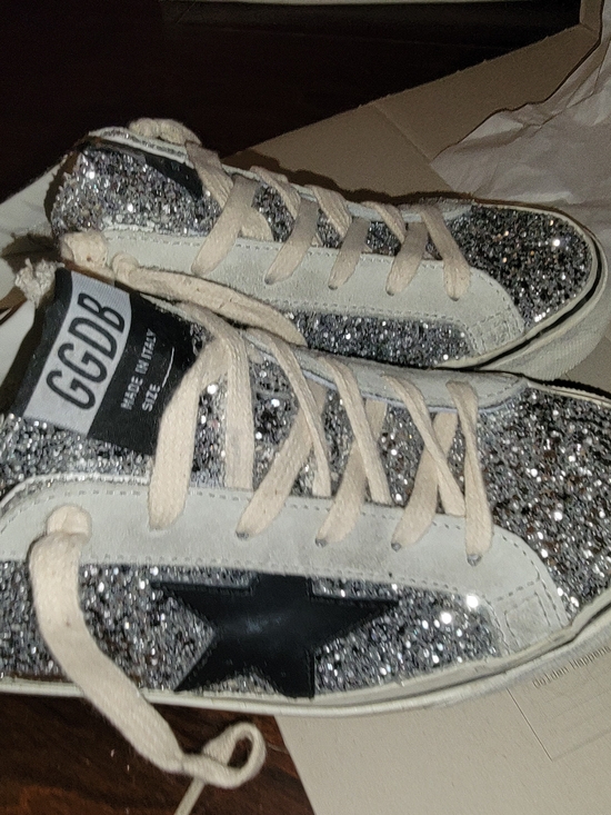 Golden Goose Shoes - Golden Goose Women's Silver Glitter Low-Top Sneakers with Black Star Mules